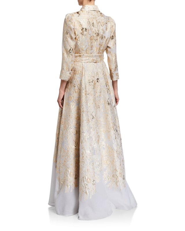 Metallic Brocade Shirtdress Gown